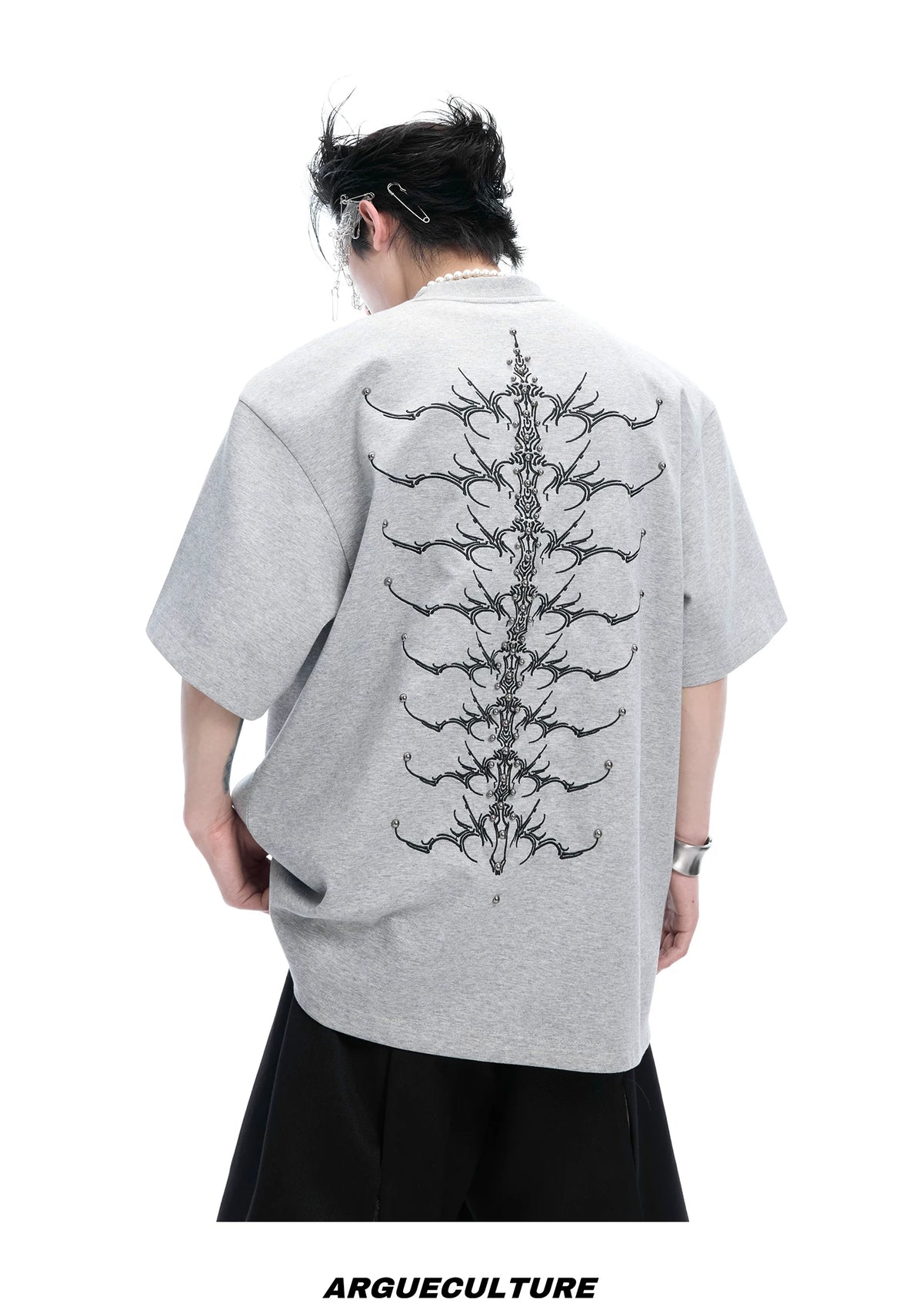Embroidered Spine Graphic Cotton T-Shirt - description image 26