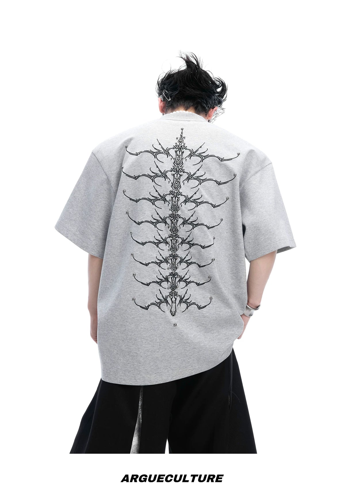 Embroidered Spine Graphic Cotton T-Shirt - description image 27