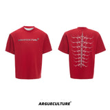Embroidered Spine Graphic Cotton T-Shirt - Red T-Shirt