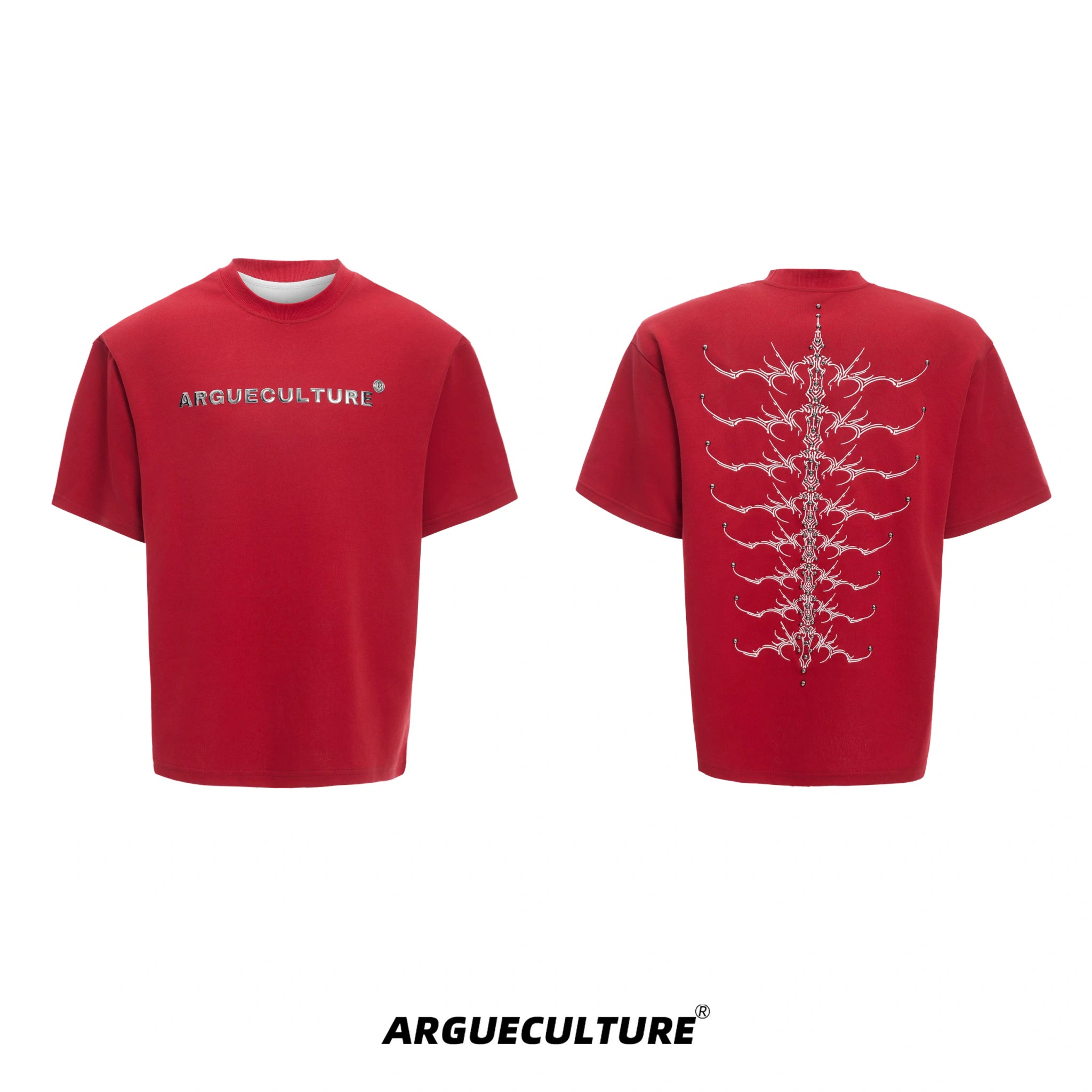 Embroidered Spine Graphic Cotton T-Shirt - Red T-Shirt