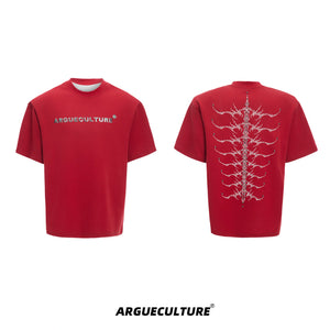 Embroidered Spine Graphic Cotton T-Shirt - Red T-Shirt