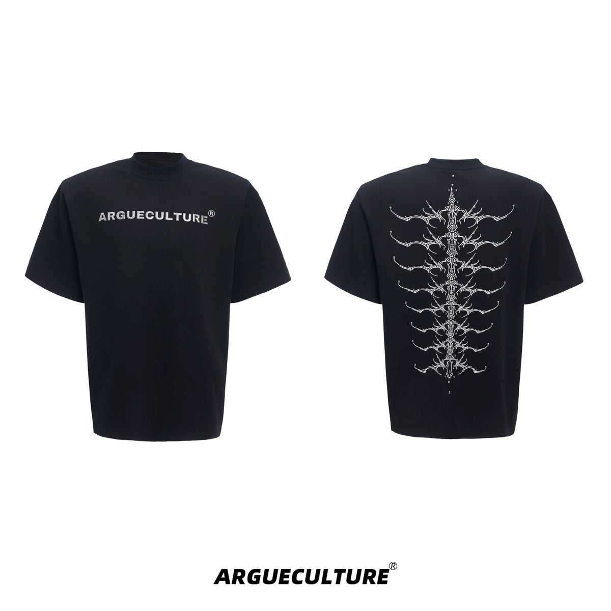 Embroidered Spine Graphic Cotton T-Shirt - Black T-Shirt