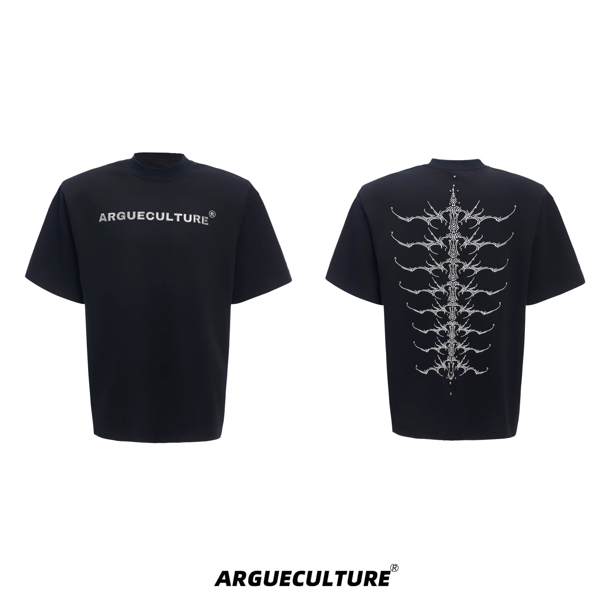 Embroidered Spine Graphic Cotton T-Shirt - Black T-Shirt