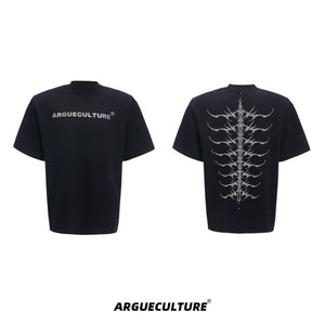 Embroidered Spine Graphic Cotton T-Shirt - Black T-Shirt