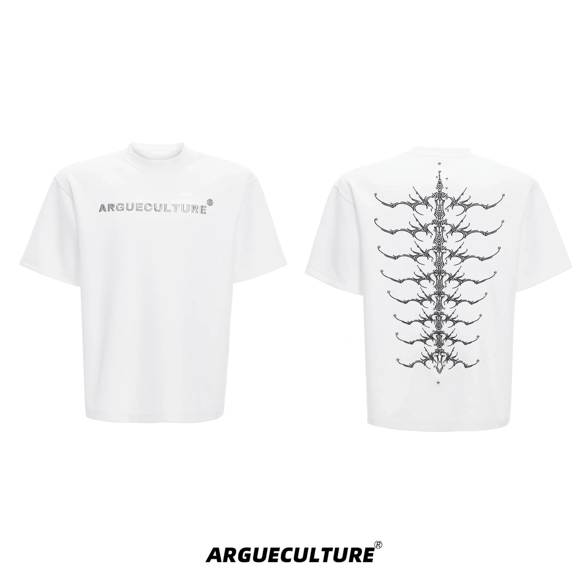Embroidered Spine Graphic Cotton T-Shirt - White T-Shirt