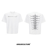 Embroidered Spine Graphic Cotton T-Shirt - White T-Shirt