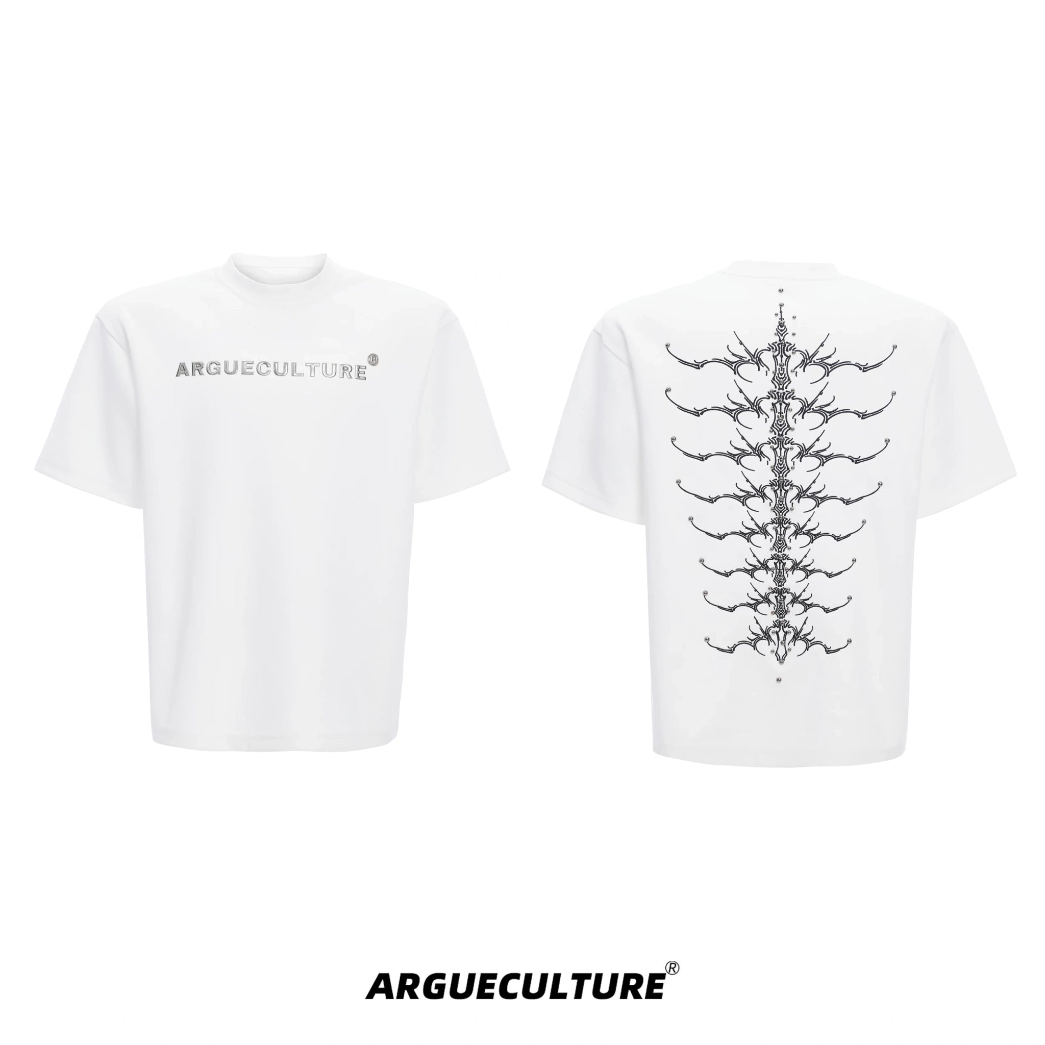 Embroidered Spine Graphic Cotton T-Shirt - White T-Shirt