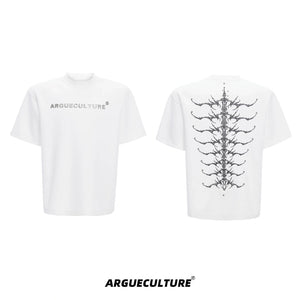 Embroidered Spine Graphic Cotton T-Shirt - White T-Shirt