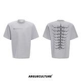 Embroidered Spine Graphic Cotton T-Shirt - Gray T-Shirt