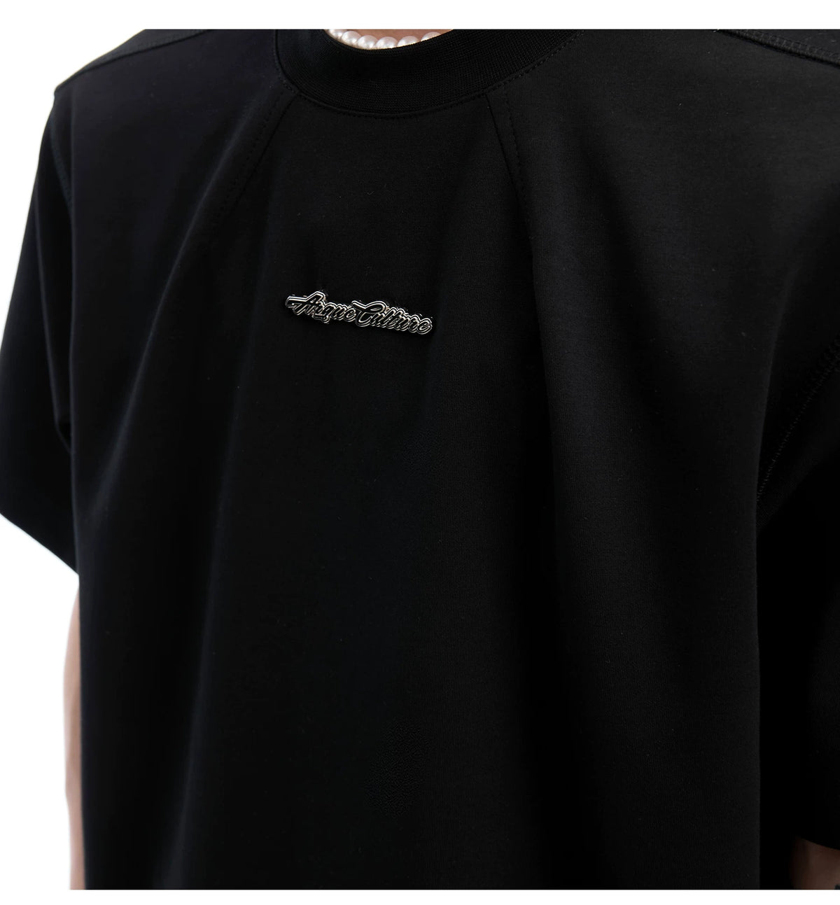 Boxy Cotton T-Shirt with Embroidered Spine Detail - description image 6