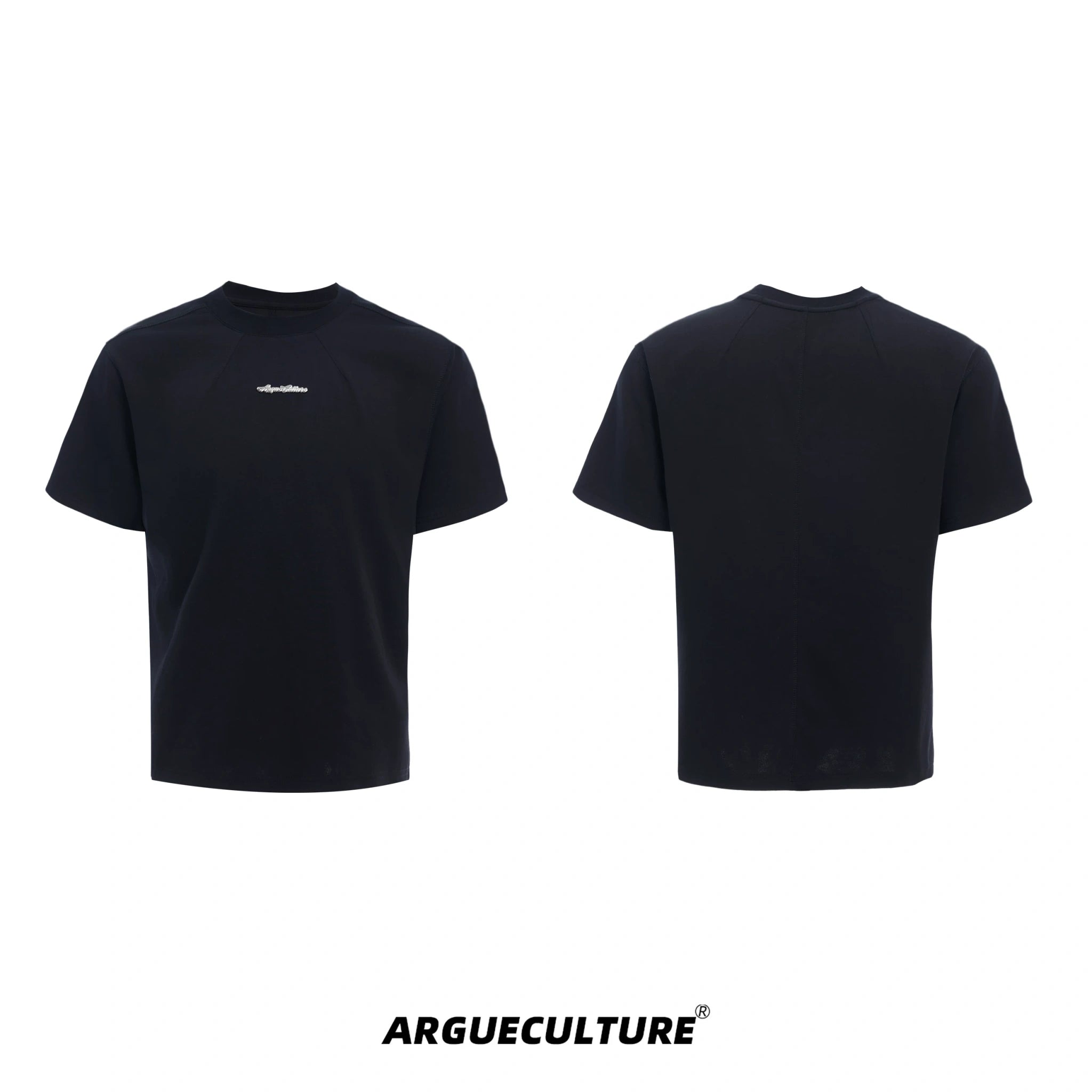 Boxy Cotton T-Shirt with Embroidered Spine Detail - Black