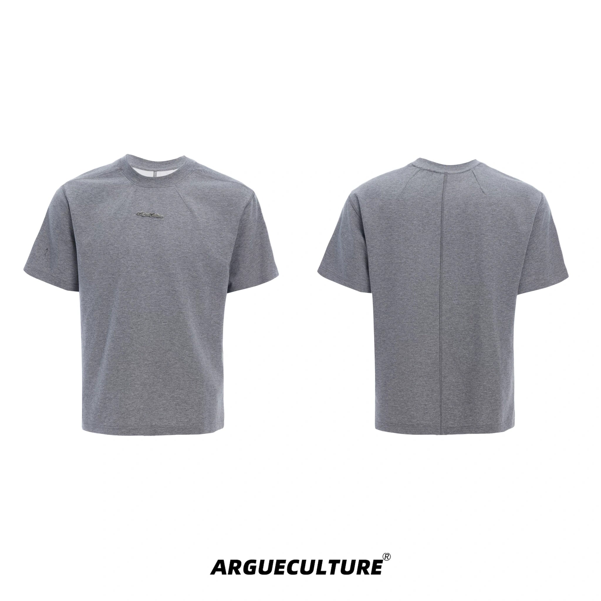 Boxy Cotton T-Shirt with Embroidered Spine Detail - Gray