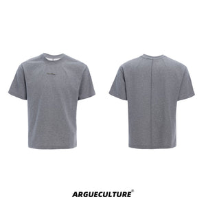 Boxy Cotton T-Shirt with Embroidered Spine Detail - Gray