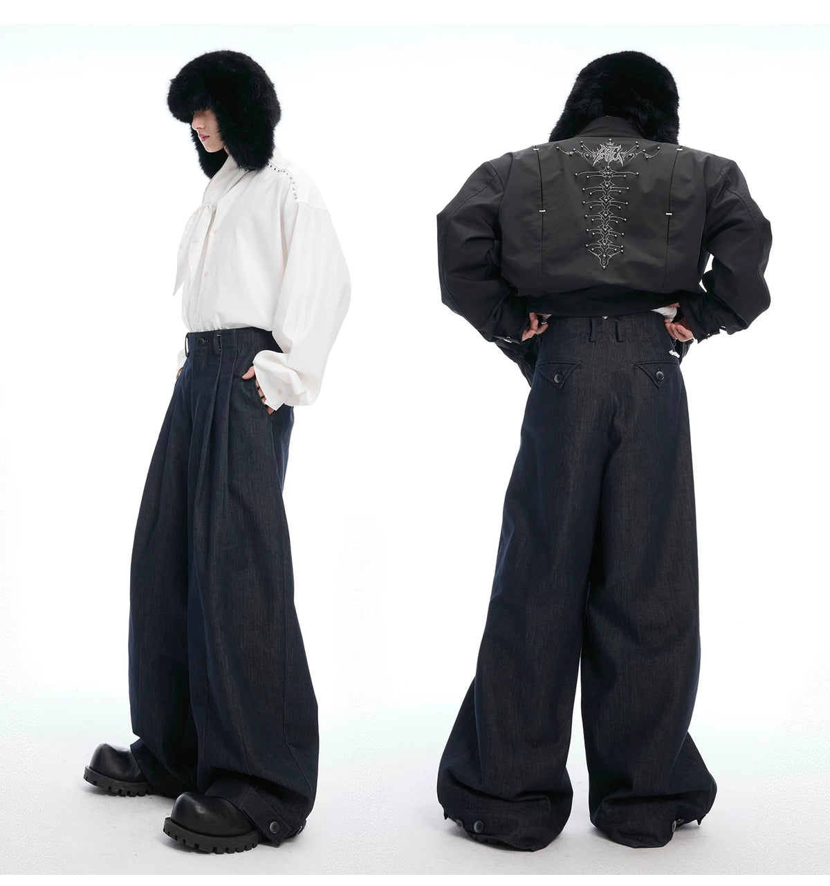 Heavyweight Raw Denim Wide-Leg Jeans | Relaxed Fit - description image 4