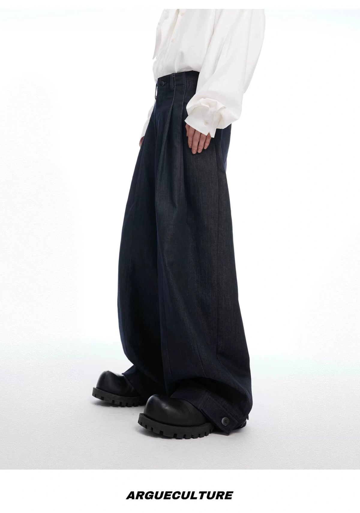 Heavyweight Raw Denim Wide-Leg Jeans | Relaxed Fit - description image 7