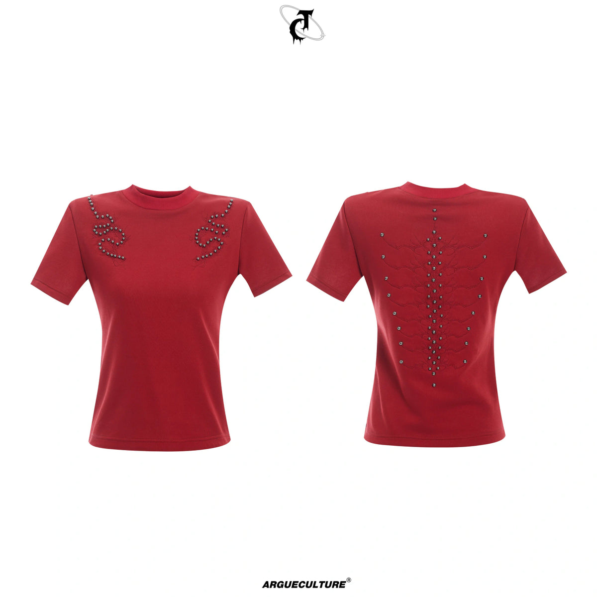 Spine Embroidered Fitted T-Shirt | Unisex Streetwear - description image 1