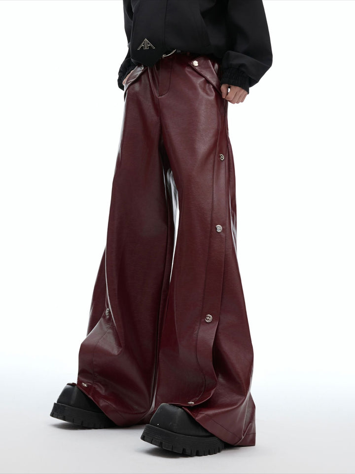 Vintage Faux Leather Cargo Pants with Irregular Design and Button Detail - ArgueCulture