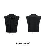 Irregular Drawstring Vest and Bottoms Set - Black Jacket