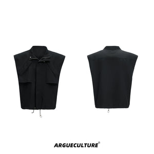Irregular Drawstring Vest and Bottoms Set - Black Jacket