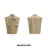 Irregular Drawstring Vest and Bottoms Set - Khaki Jacket