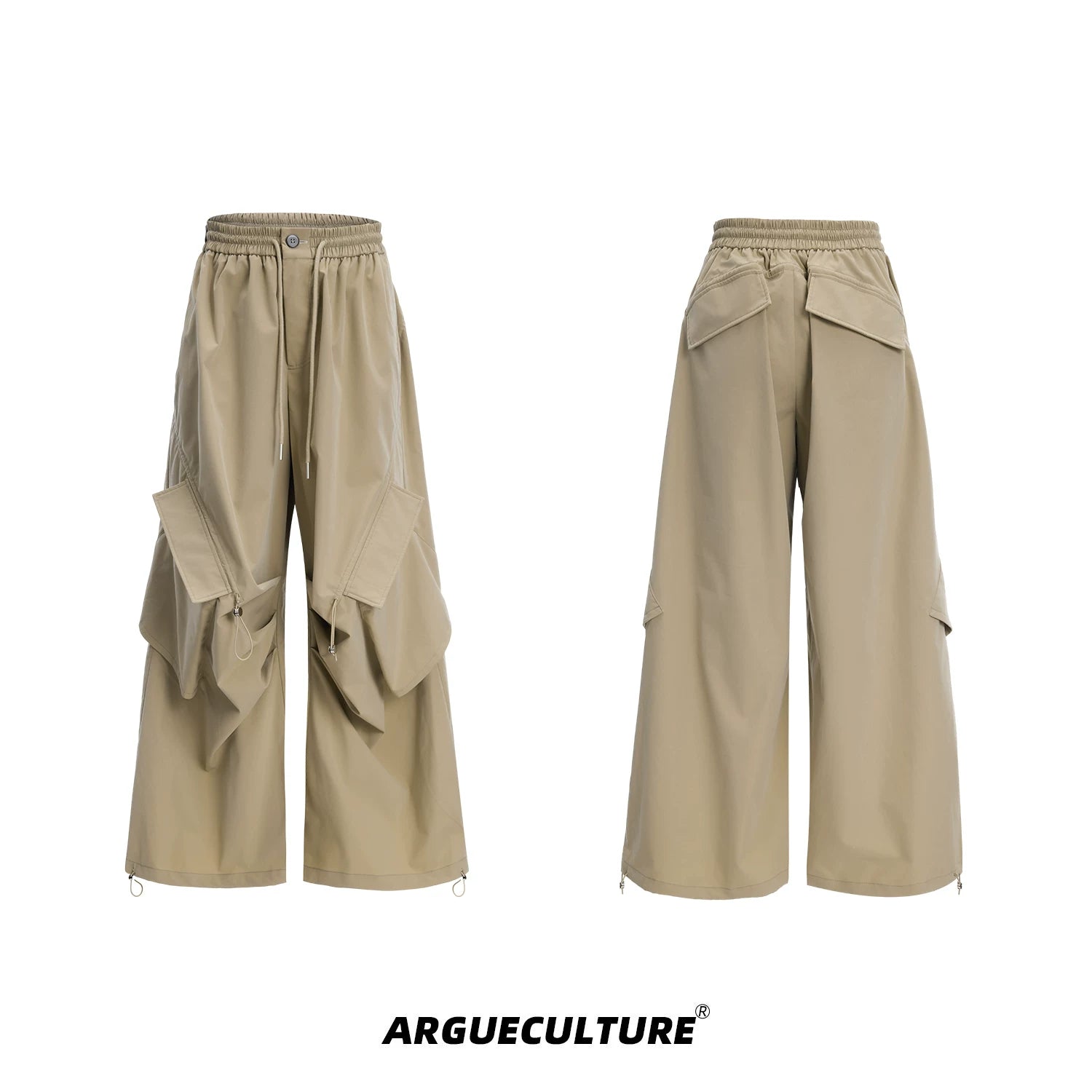 Irregular Drawstring Vest and Bottoms Set - Khaki Pants