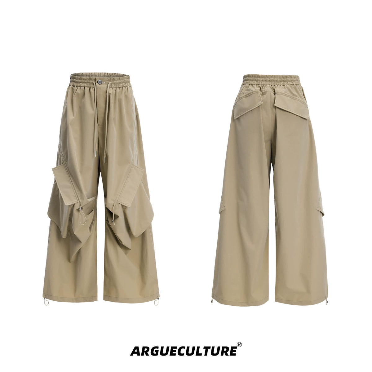 Irregular Drawstring Vest and Bottoms Set - Khaki Pants