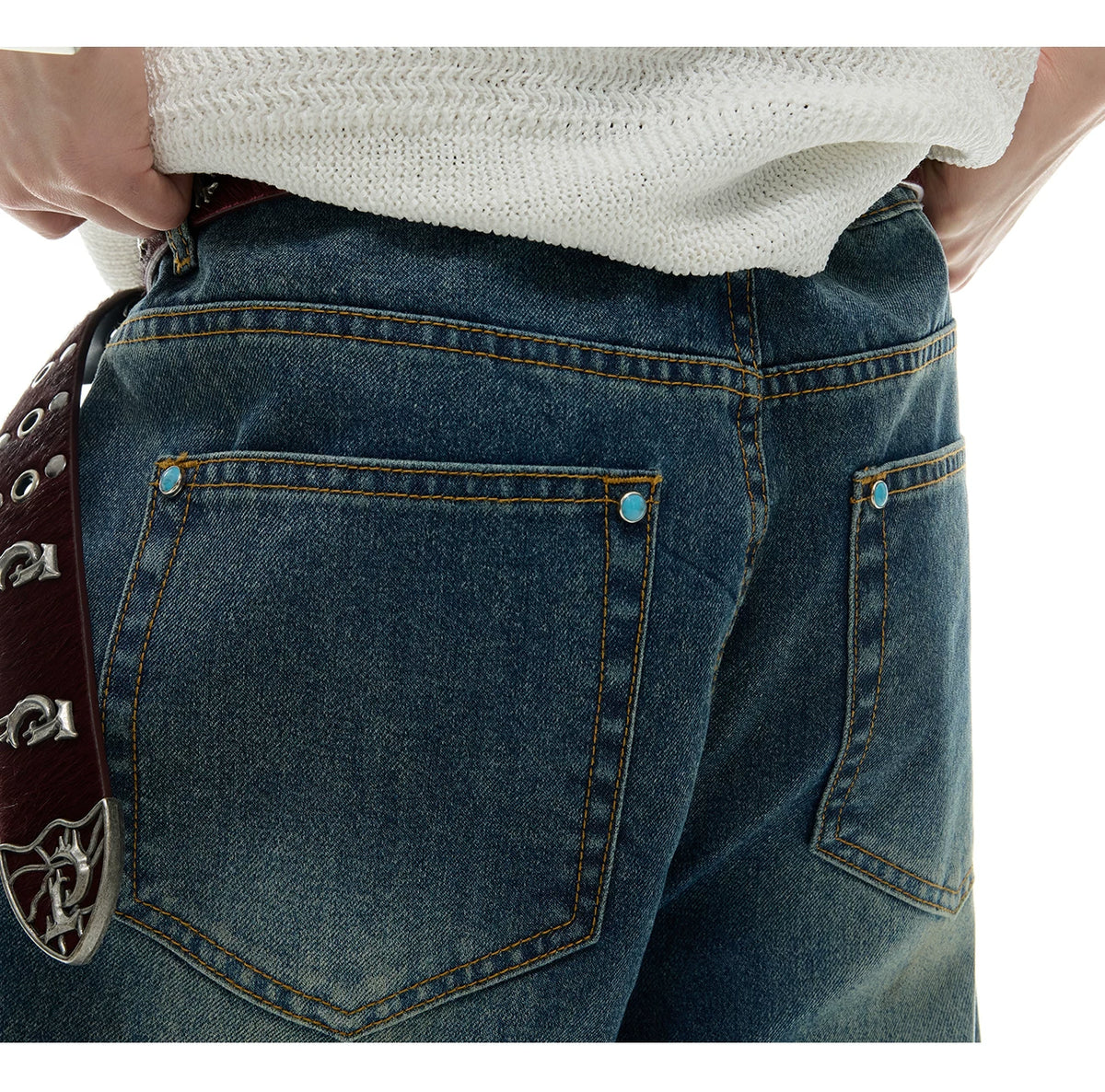 Short-Sleeve Mesh-Panel Denim Jacket in Blue - description image 8