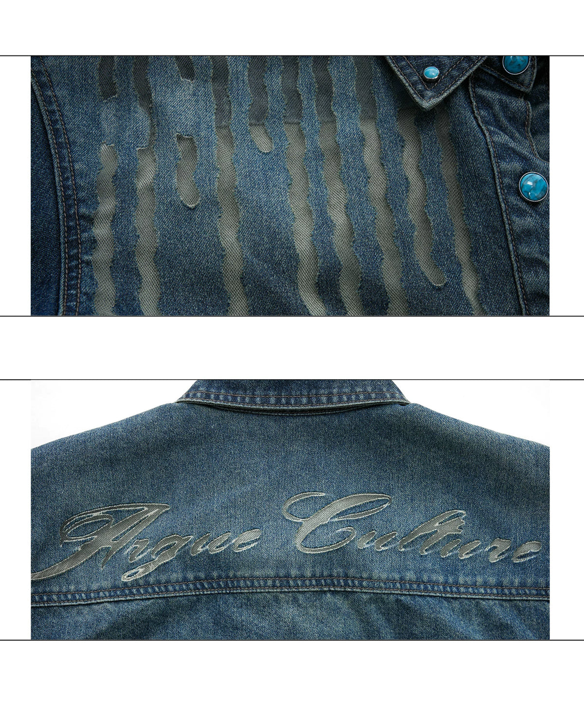 Short-Sleeve Mesh-Panel Denim Jacket in Blue - description image 19