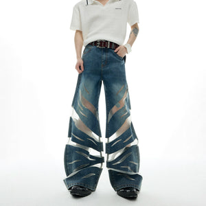 Short-Sleeve Mesh-Panel Denim Jacket in Blue - main image 5