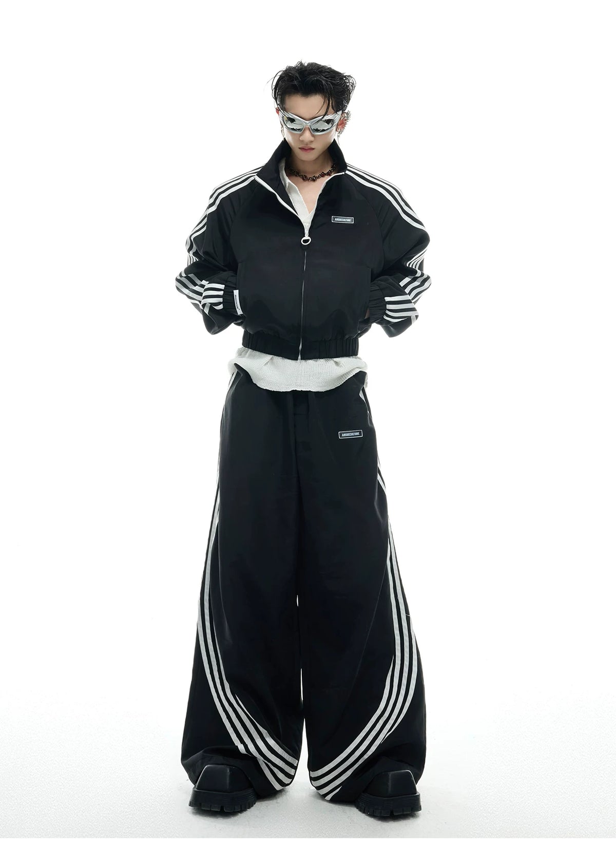 Retro Stand-Collar Trackwear Jacket and Pants - description image 5