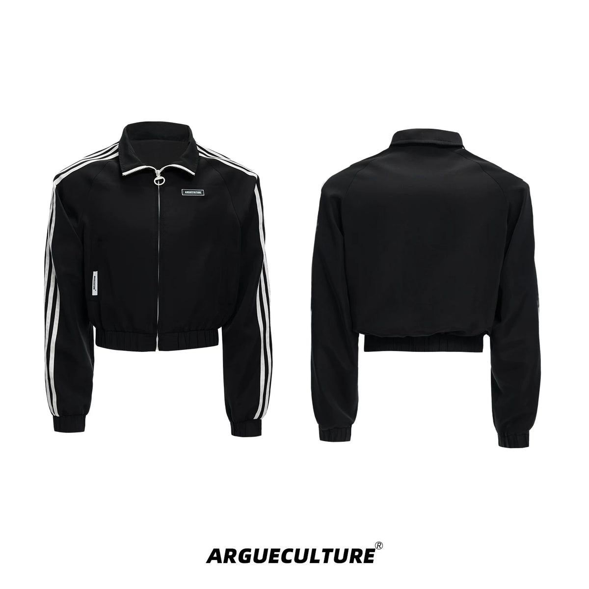 Retro Stand-Collar Trackwear Jacket and Pants - Black Jacket