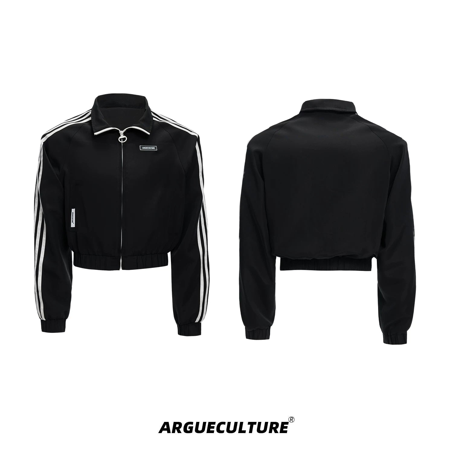 Retro Stand-Collar Trackwear Jacket and Pants - Black Jacket
