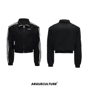 Retro Stand-Collar Trackwear Jacket and Pants - Black Jacket