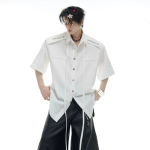 Oversized Short-Sleeve Shirt with Detachable Ribbon Detail - main image 1
