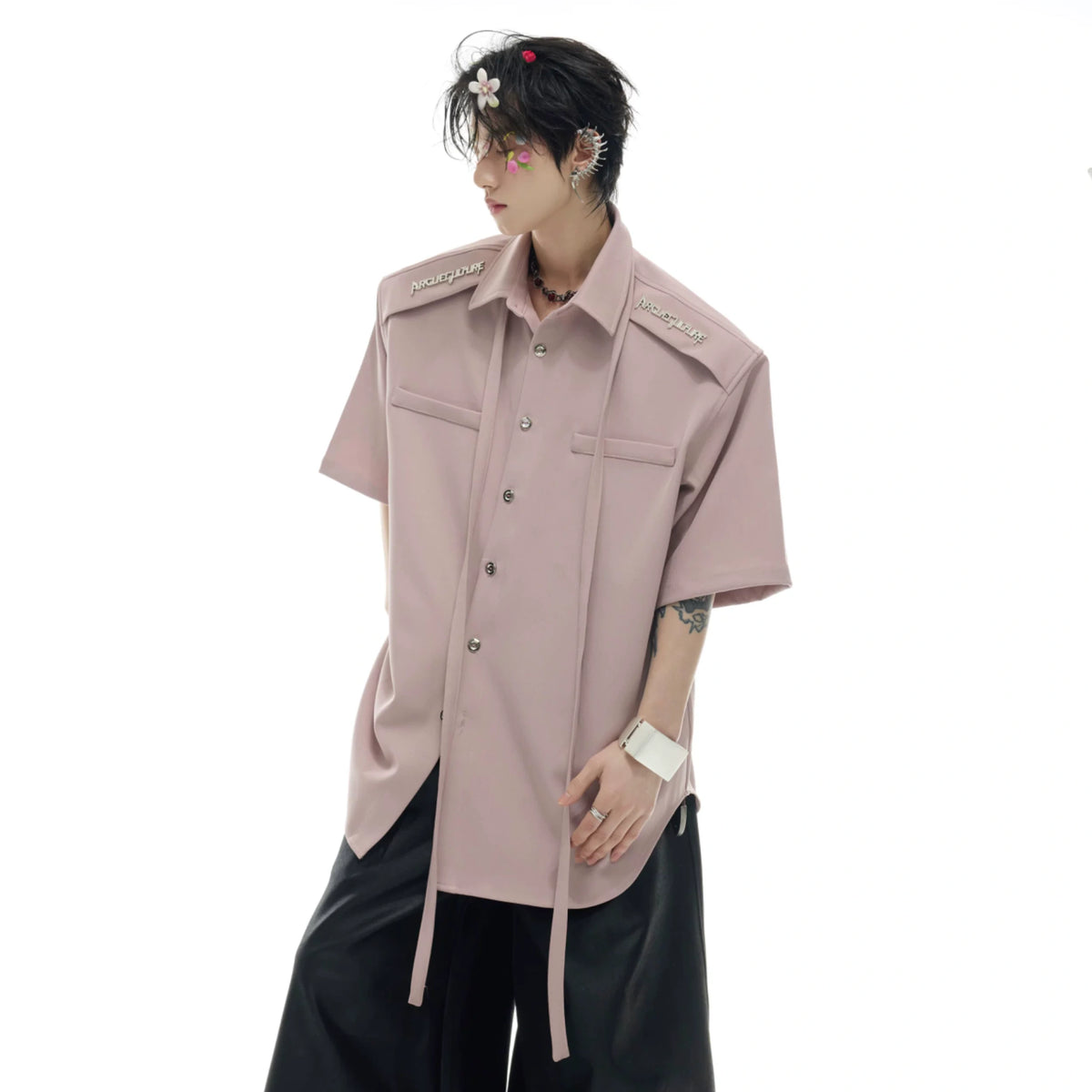 Oversized Short-Sleeve Shirt with Detachable Ribbon Detail - main image 2