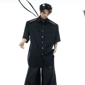 Oversized Short-Sleeve Shirt with Detachable Ribbon Detail - main image 3