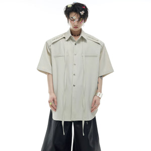 Oversized Short-Sleeve Shirt with Detachable Ribbon Detail - main image 4