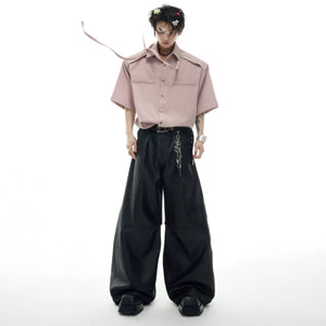 Oversized Short-Sleeve Shirt with Detachable Ribbon Detail - main image 5