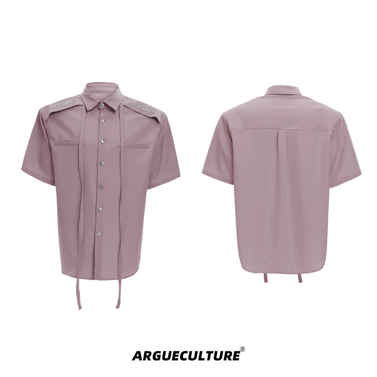Oversized Short-Sleeve Shirt with Detachable Ribbon Detail - Pink