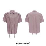 Oversized Short-Sleeve Shirt with Detachable Ribbon Detail - Pink