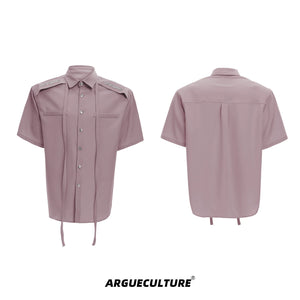Oversized Short-Sleeve Shirt with Detachable Ribbon Detail - Pink