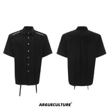 Oversized Short-Sleeve Shirt with Detachable Ribbon Detail - Black