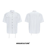 Oversized Short-Sleeve Shirt with Detachable Ribbon Detail - White