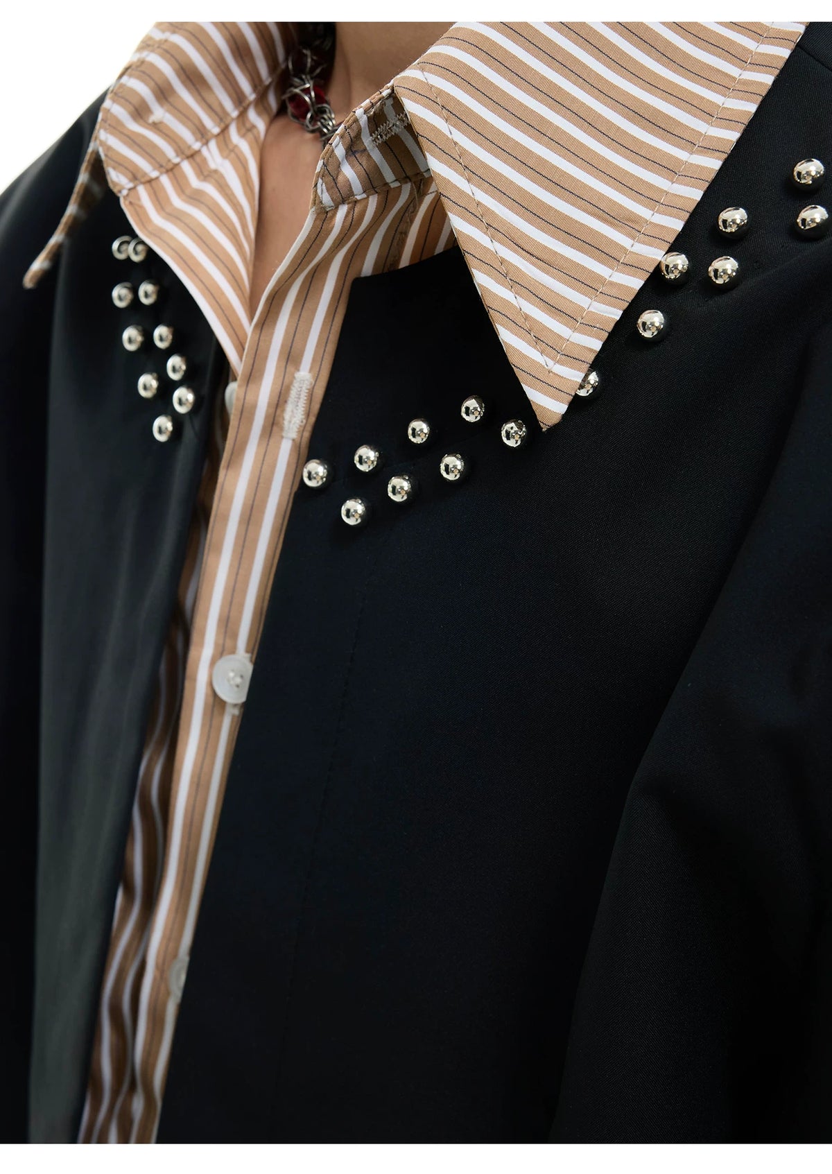 Faux Two-Piece Striped Shirt with Studded Collar Details - description image 10