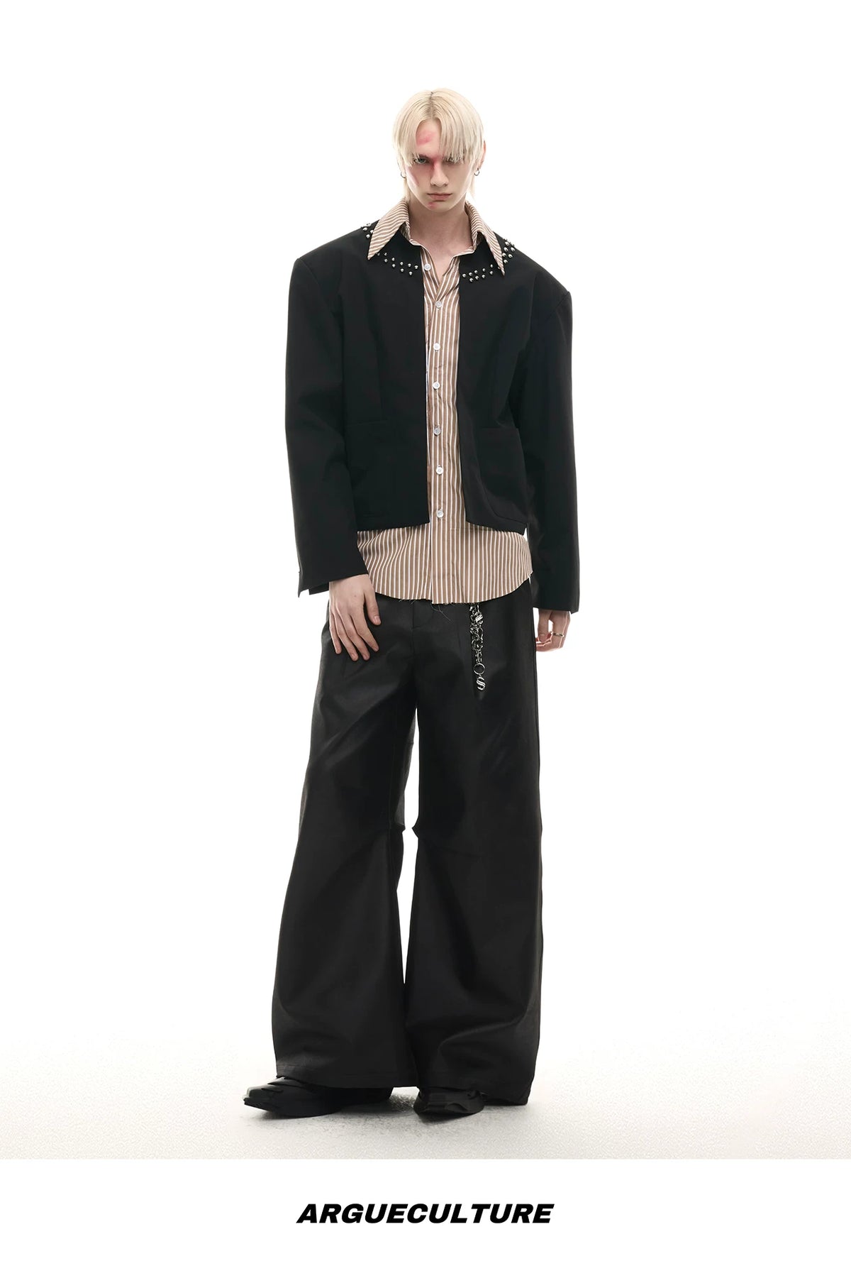 Faux Two-Piece Striped Shirt with Studded Collar Details - description image 16