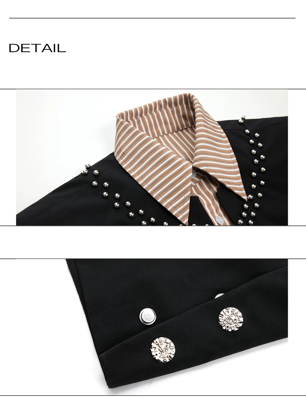 Faux Two-Piece Striped Shirt with Studded Collar Details - description image 17
