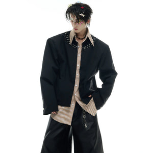 Faux Two-Piece Striped Shirt with Studded Collar Details - main image 1