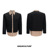 Faux Two-Piece Striped Shirt with Studded Collar Details - Black
