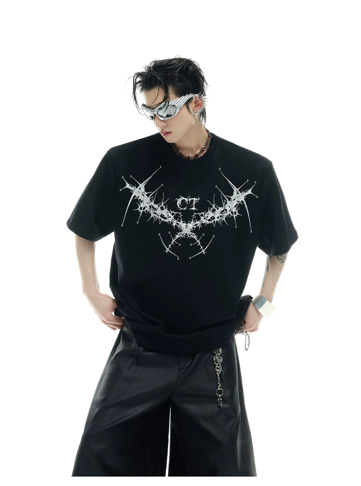 Metal Rivet Embroidery Relaxed T-Shirt | Unisex - description image 3