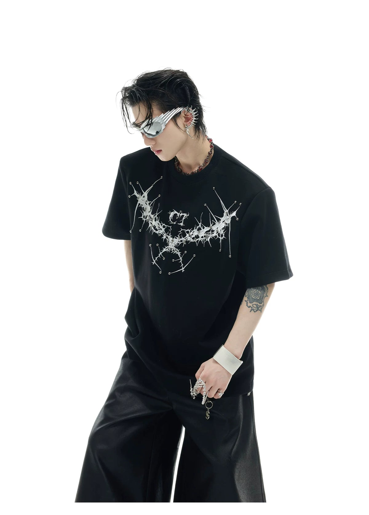 Metal Rivet Embroidery Relaxed T-Shirt | Unisex - description image 5